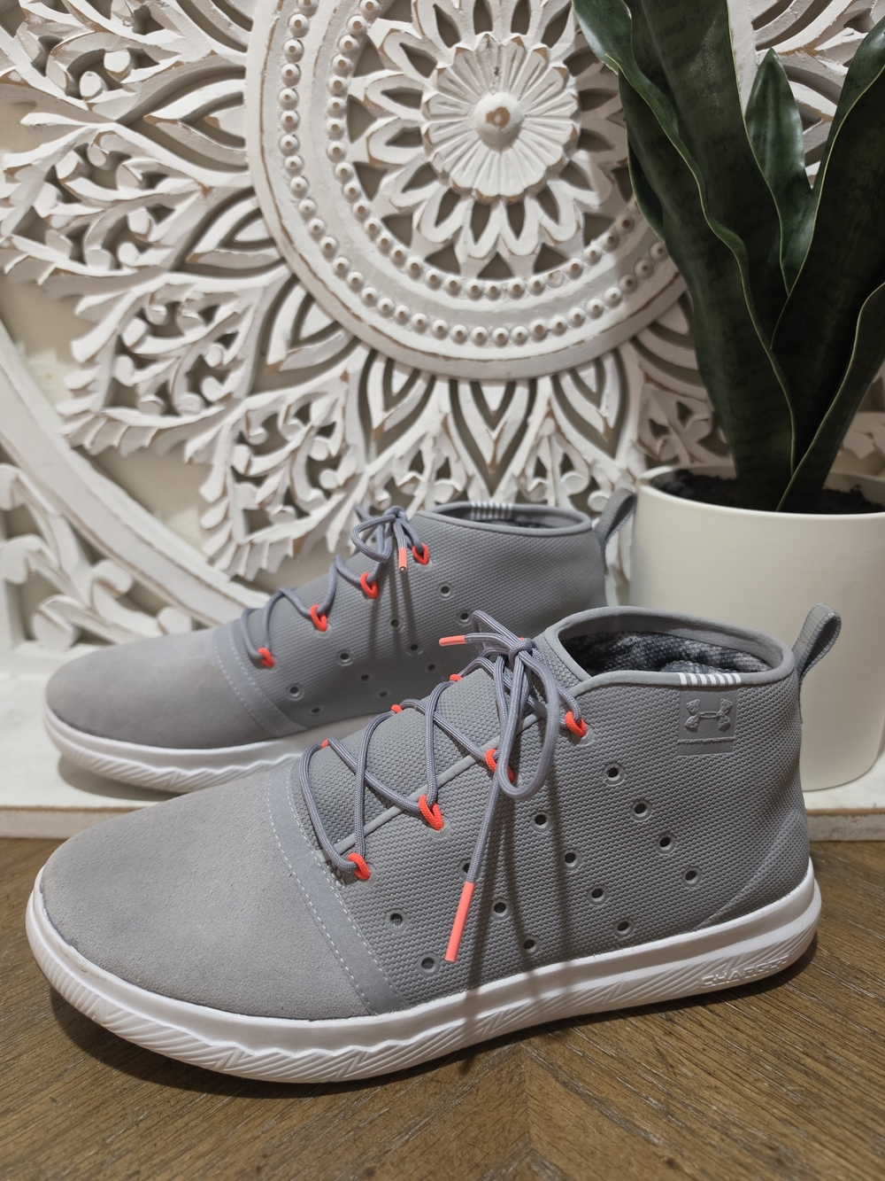 Under Armour Charged Mid-Top Athletic Sneakers - Gray Coral Accents Womens 8.5